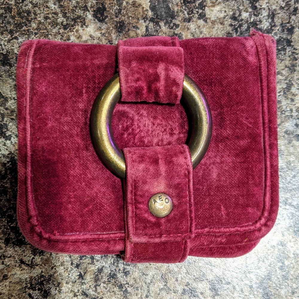 American Eagle Outfitters AEO Maroon Velvet Wallet